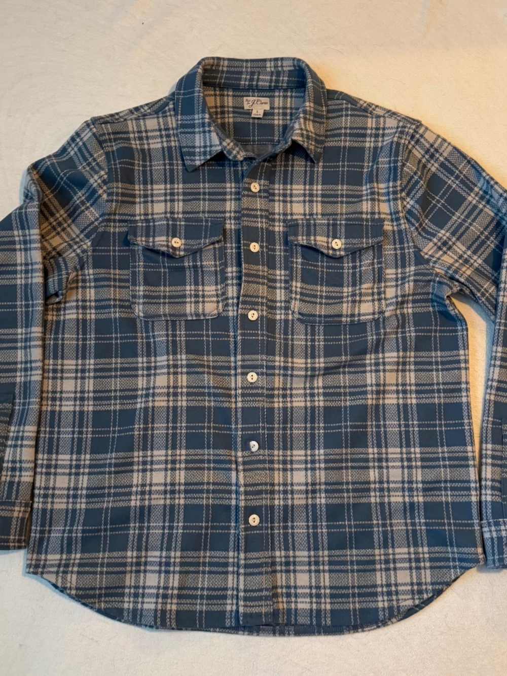 J. Crew Seaboard soft-knit shirt - Mike Blue Ivory - Size Large